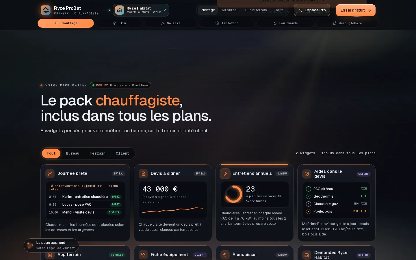 Autre écran de Ryze ProBat