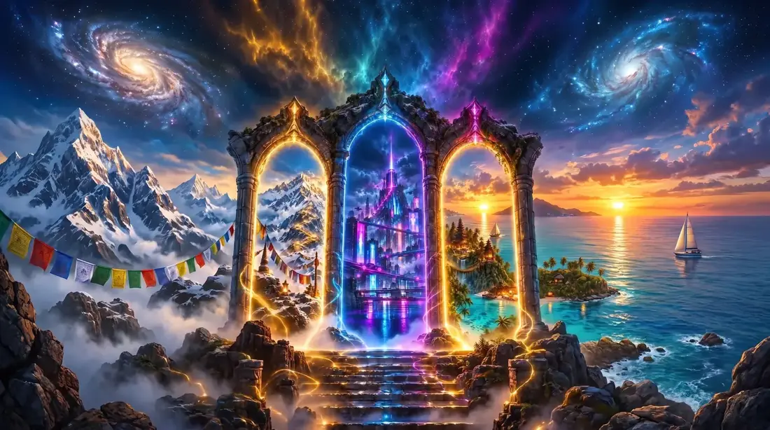Les trois portails de Ryze Worlds : Everest, Tokyo 2077 et Bali